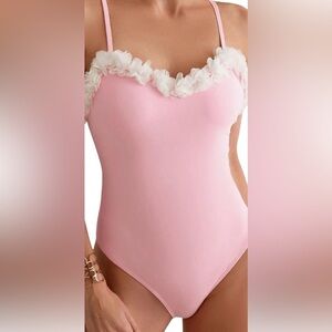 Pink Lace Trim women’s One Piece swimsuit